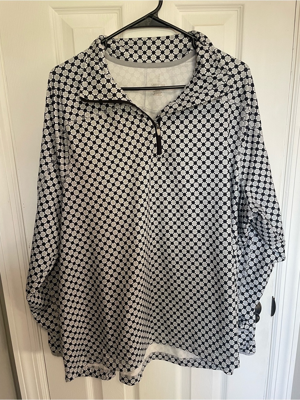 Lands' End Black and White Geometric Quarter-Zip Pullover